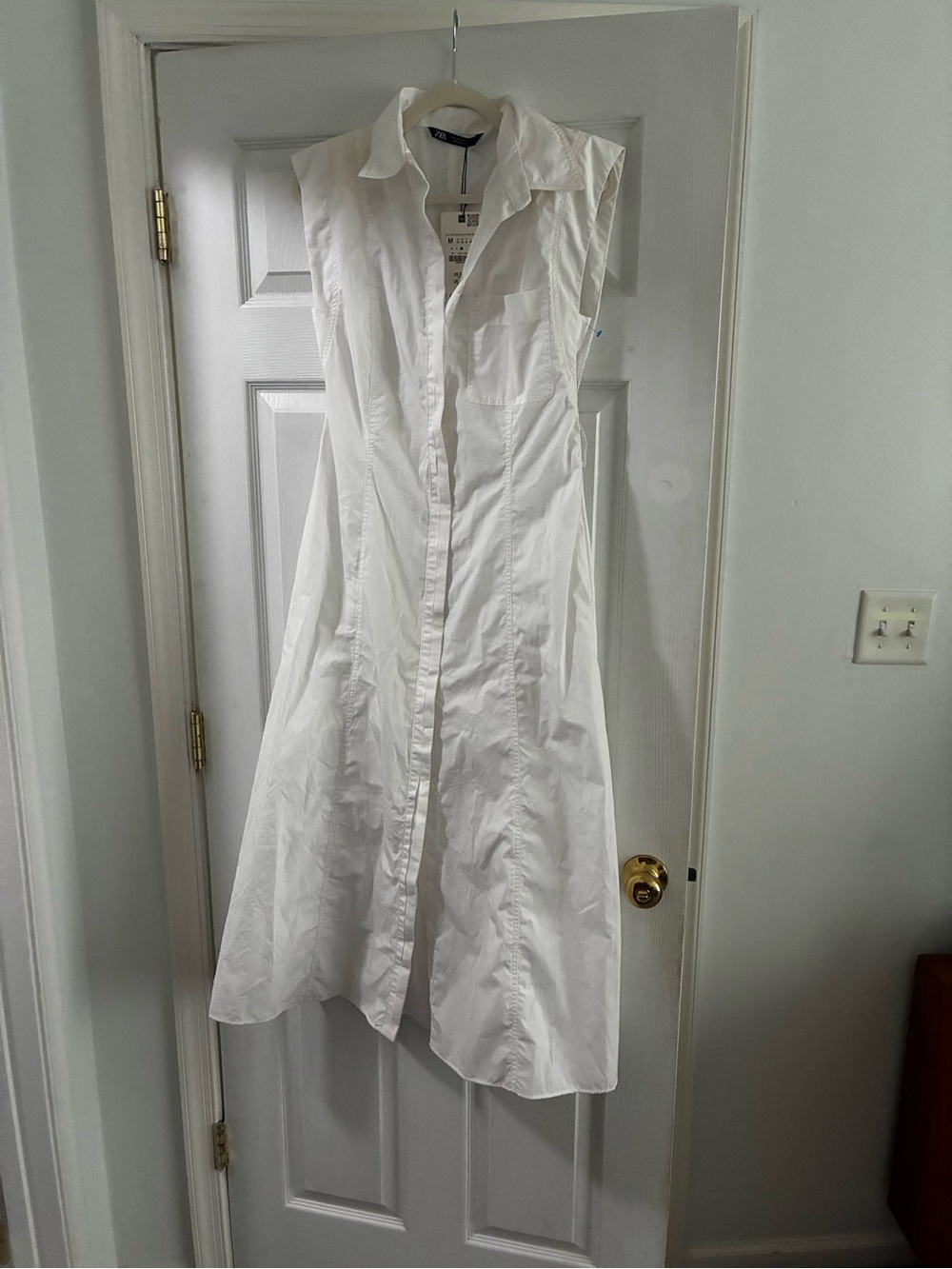 Zara White Sleeveless Midi Shirt Dress